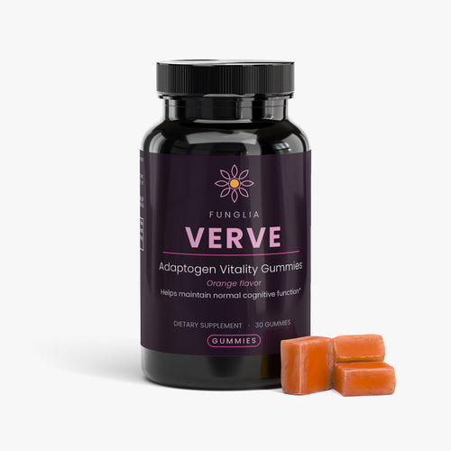 Funglia VERVE Adaptogen Vitality Gummies bottle, front view — alternate angle