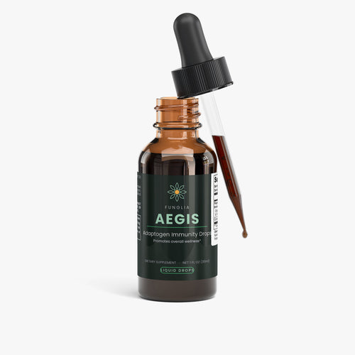 Funglia AEGIS Adaptogen Immunity Drops bottle, front view — alternate angle