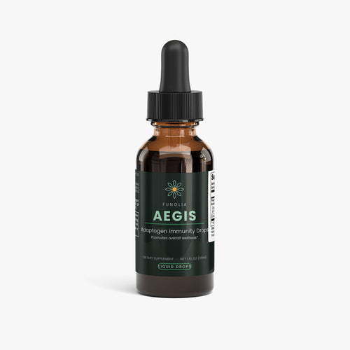 Funglia AEGIS Adaptogen Immunity Drops amber dropper bottle, front view