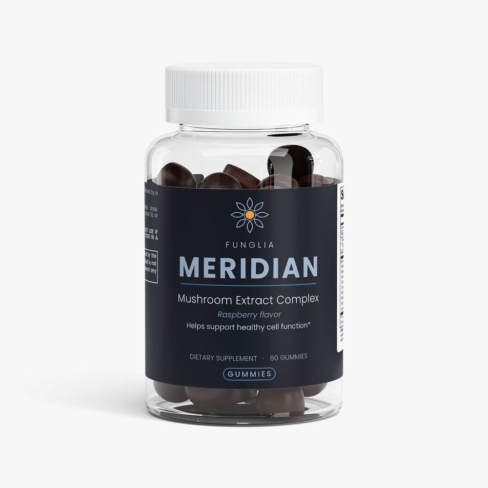 Funglia MERIDIAN Mushroom Extract Complex gummies bottle, front view
